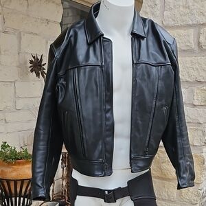 Johnson Leathers San Francisco Black Heavy Cafe Racer Motorcycle Jacket  44